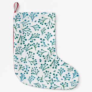 Watercolor winter flowers - turquoise small christmas stocking