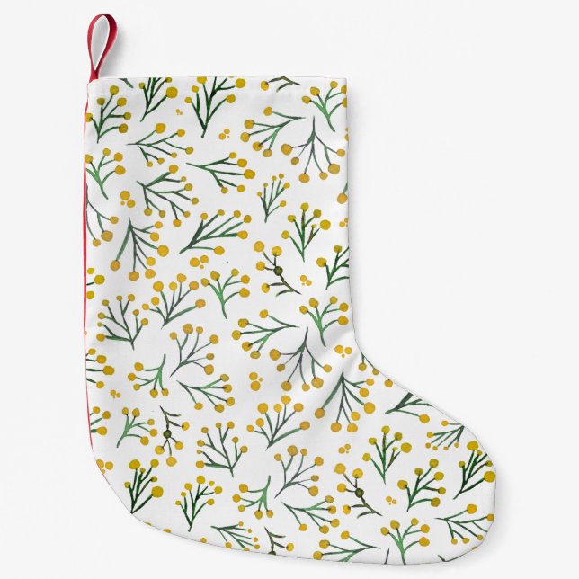 Watercolor winter flowers - yellow small christmas stocking (Front)