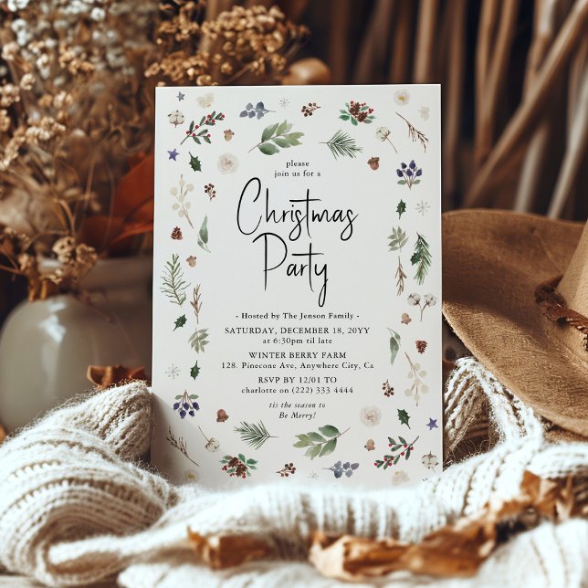 Watercolor Winter Foliage Christmas Party Invitation (Creator Uploaded)