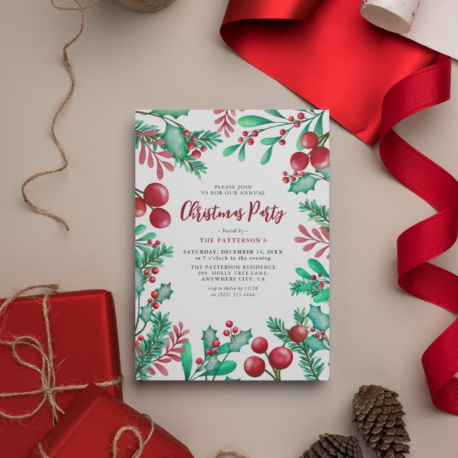 Watercolor Winter Foliage Christmas Party Invitation (Creator Uploaded)