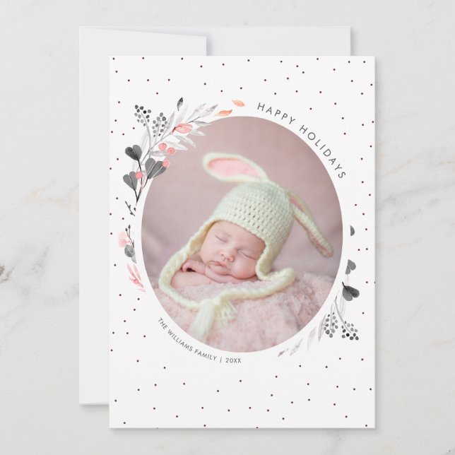 Watercolor Winter Foliage Happy Holidays Holiday Card (Front)