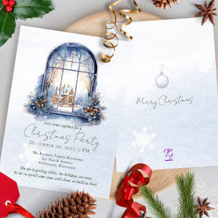 Watercolor Winter Foliage Pine View Arch Christmas Invitation