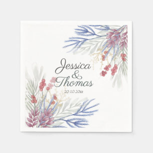 Watercolor Winter foliage Wedding Napkin