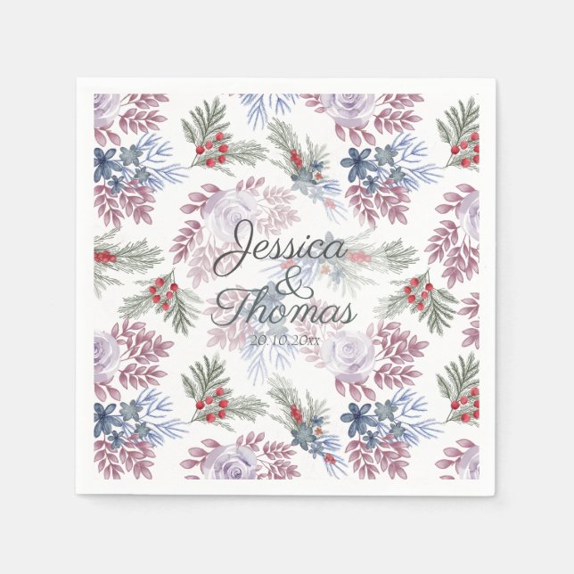 Watercolor Winter foliage Wedding  Napkins (Front)