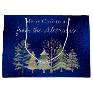 Watercolor Winter Forest at Night Simple Trees Large Gift Bag