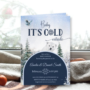 Watercolor Winter Forest Bear & Owl Baby Shower Invitation