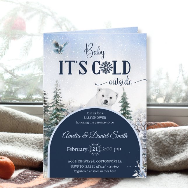 Watercolor Winter Forest Bear & Owl Baby Shower Invitation (Creator Uploaded)