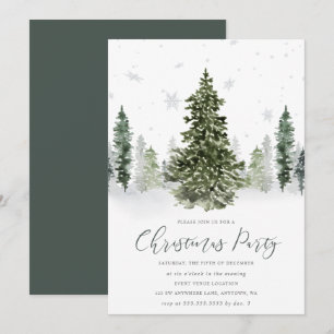 Watercolor Winter Forest Christmas Party Invitation