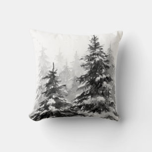 Watercolor winter forest Christmas tree modern ill Cushion