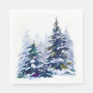 Watercolor winter forest Christmas tree modern ill Napkin