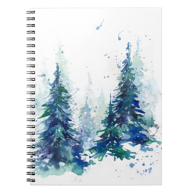 Watercolor winter forest Christmas tree modern ill Notebook (Front)