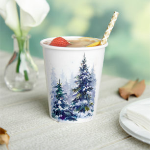 Watercolor winter forest Christmas tree modern ill Paper Cups