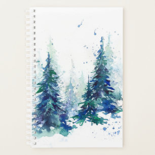 Watercolor winter forest Christmas tree modern ill Planner
