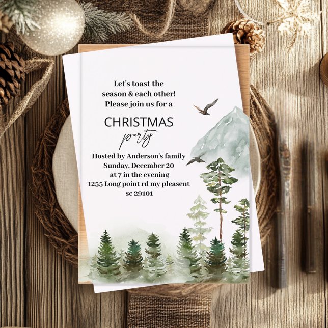 "Watercolor Winter Forest Deer Christmas Party | Acrylic Invitations (Creator Uploaded)