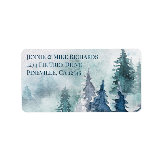 Watercolor Winter Forest Fir Trees Address Label (Front)