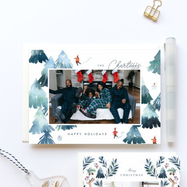 Watercolor Winter Forest Flat Holiday Card (Creator Uploaded)
