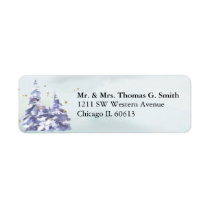 Watercolor Winter Forest Gold Stars Return Address