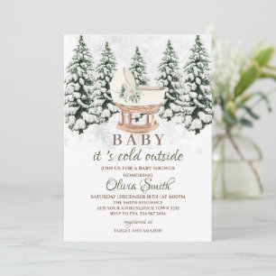 Watercolor Winter Forest Gray Baby Shower Invitation