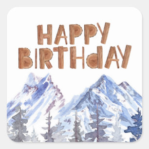 Watercolor Winter Forest "Happy Birthday" Square Sticker