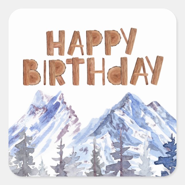 Watercolor Winter Forest "Happy Birthday"    Square Sticker (Front)