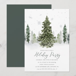 Watercolor Winter Forest Holiday Party Invitation