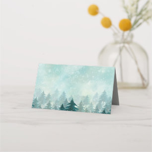 Watercolor Winter Forest    Holiday Place Card