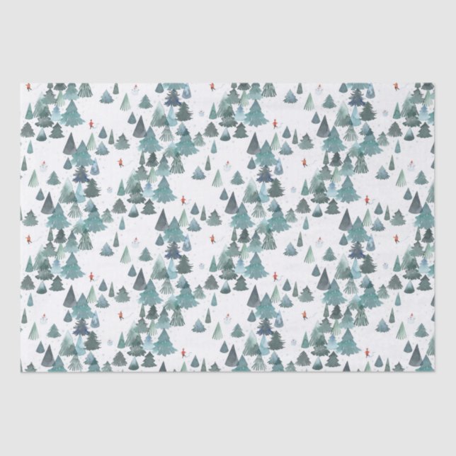Watercolor Winter Forest Holiday Tissue Paper (Front)