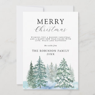 Watercolor Winter Forest Merry Christmas Holiday Card