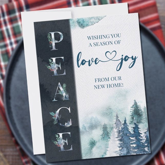 Watercolor Winter Forest Peace Love Joy Moving Announcement (Creator Uploaded)