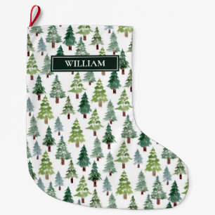 Watercolor Winter Forest Personalised  Large Christmas Stocking