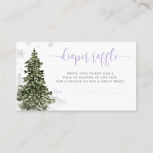 Watercolor Winter Forest Purple Diaper Raffle Enclosure Card (Front)