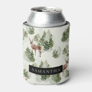 Watercolor Winter Forest Seamless Pattern Can Cooler