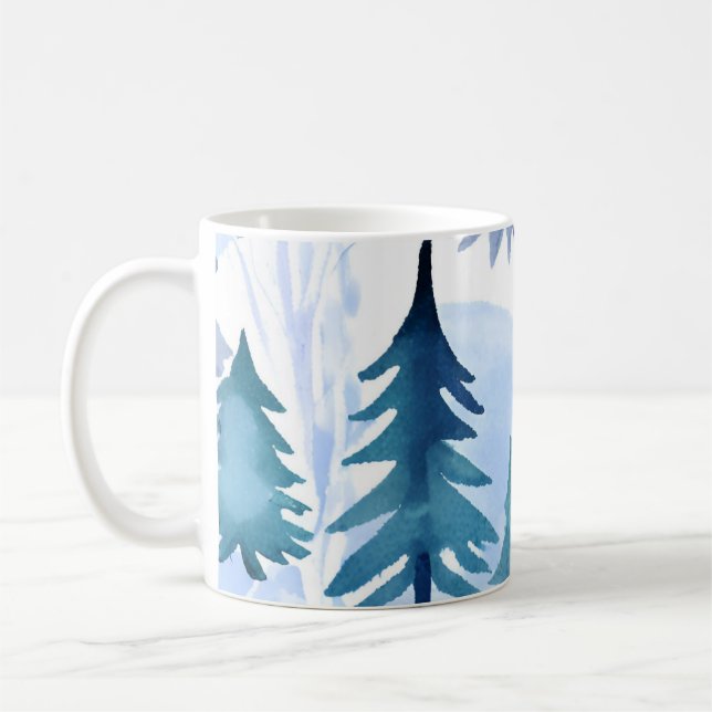 Watercolor Winter Forest Seamless Pattern Coffee Mug (Left)