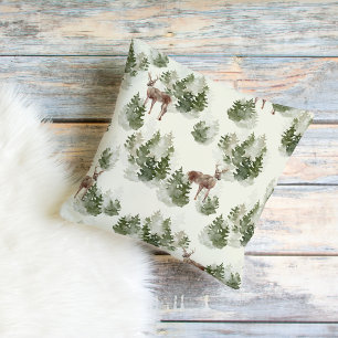 Watercolor Winter Forest Seamless Pattern Cushion