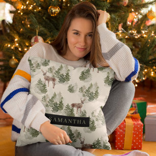 Watercolor Winter Forest Seamless Pattern Cushion