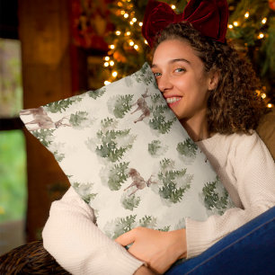 Watercolor Winter Forest Seamless Pattern Decorative Cushion