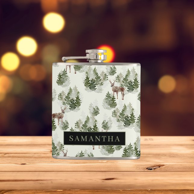 Watercolor Winter Forest Seamless Pattern Hip Flask (Creator Uploaded)