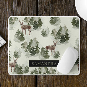 Watercolor Winter Forest Seamless Pattern Mouse Mat