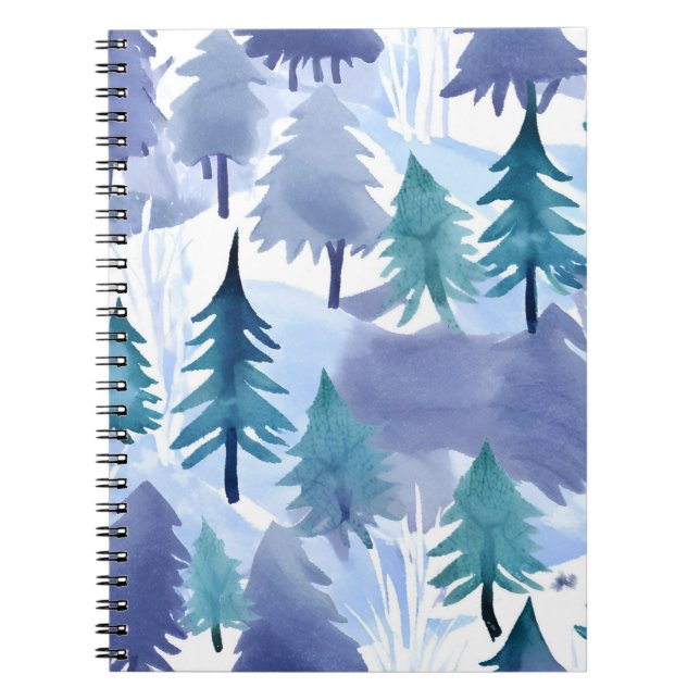 Watercolor Winter Forest Seamless Pattern Notebook (Front)