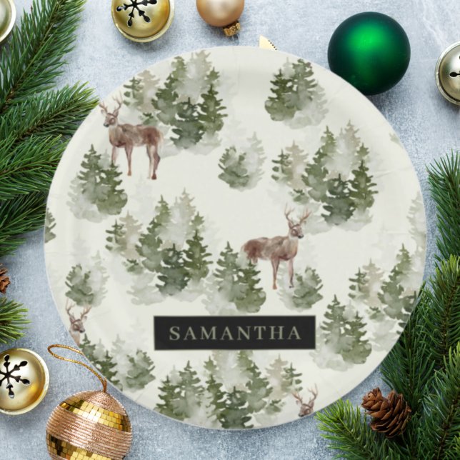 Watercolor Winter Forest Seamless Pattern Paper Plate (Creator Uploaded)