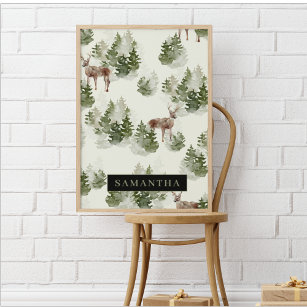Watercolor Winter Forest Seamless Pattern Poster