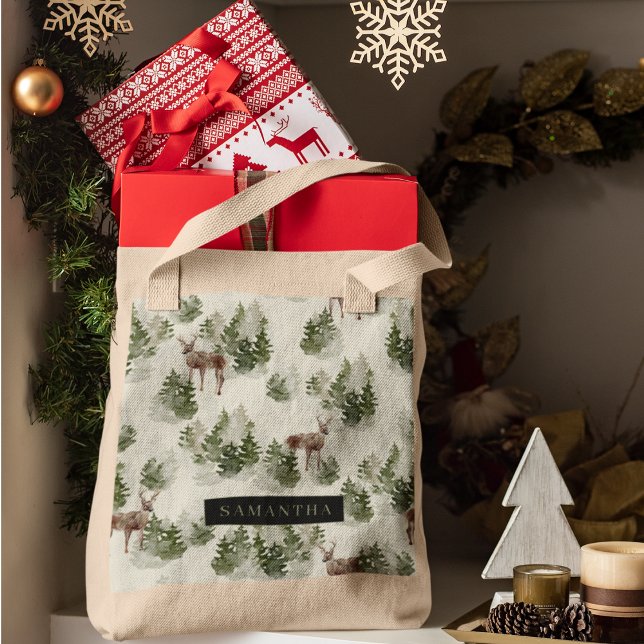 Watercolor Winter Forest Seamless Pattern Tote Bag (Creator Uploaded)