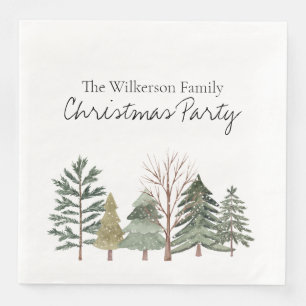 Watercolor Winter Forest Simple Trees Napkin