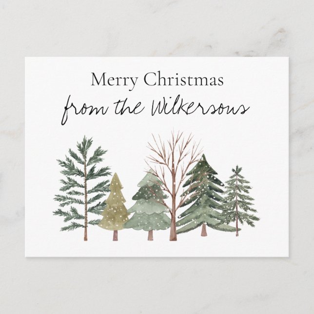 Watercolor Winter Forest Simple Trees Postcard (Front)