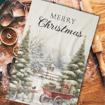 Watercolor Winter Forest Trees Merry Christmas  Tea Towel<br><div class="desc">Vintage watercolor Christmas trees in forest kitchen towel. Keep the text of 'Merry Christmas' as-is or edit.</div>