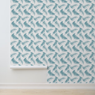 Watercolor winter fronds blue grey white wallpaper