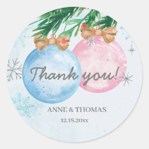 Watercolor Winter Gender Reveal Party Classic Round Sticker