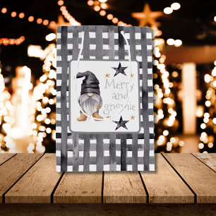 Watercolor Winter Gnome on Buffalo check Christmas Medium Gift Bag