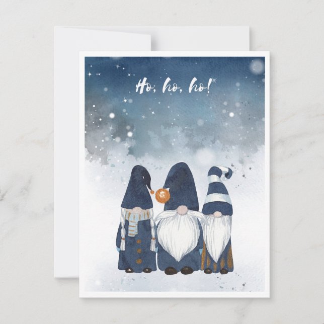 Watercolor Winter Gnomes Cute Holiday Card (Front)