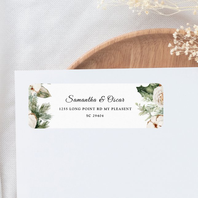 Watercolor Winter Green Pine Tree & White Flowers (Creator Uploaded)